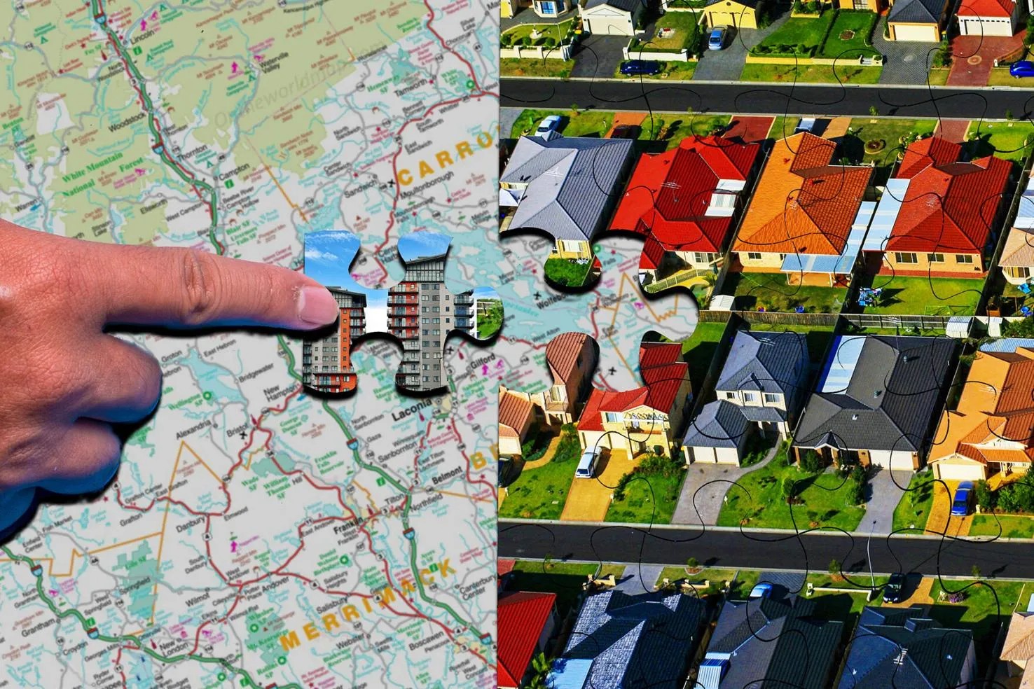 Map with a neighborhood puzzle to the side