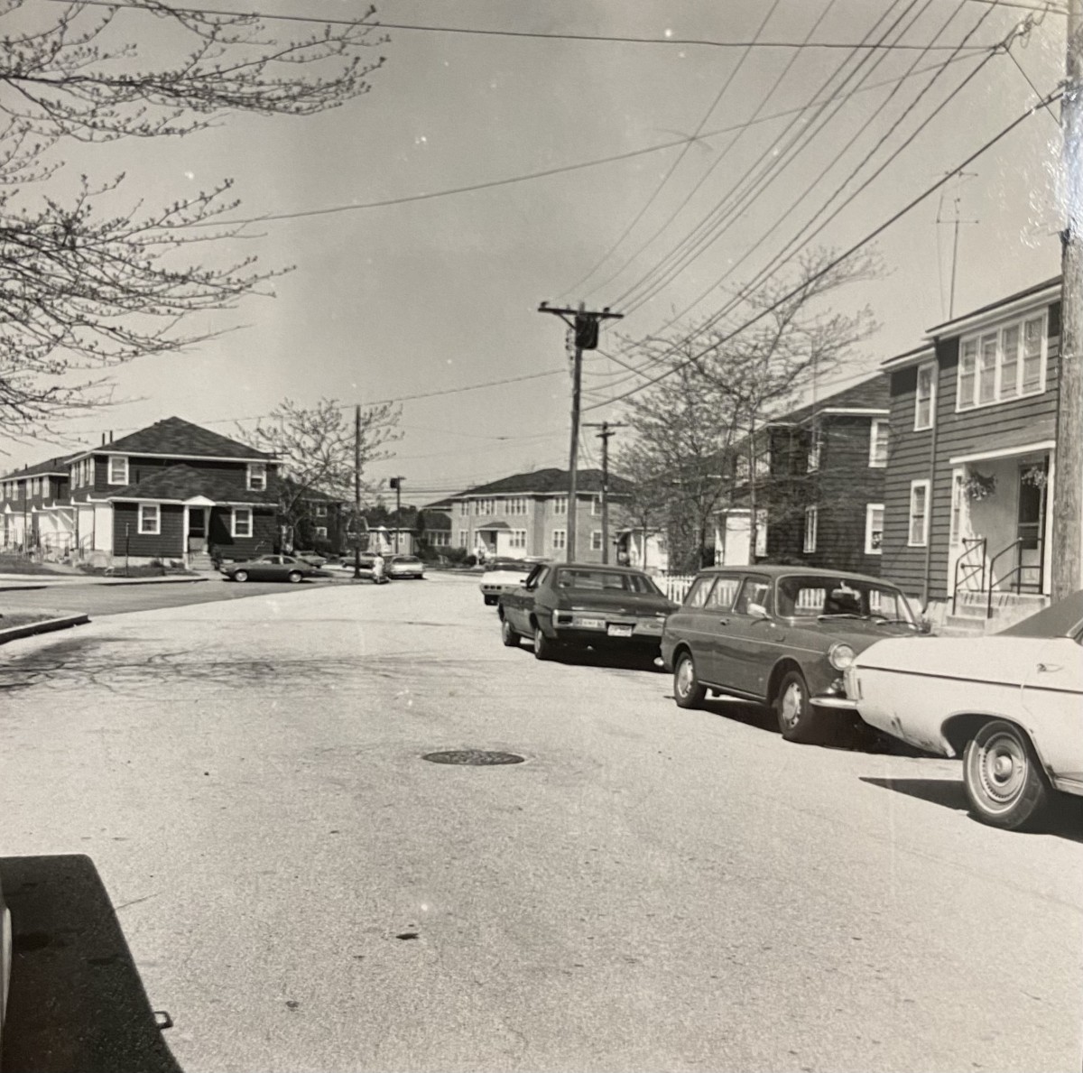 Historic view of apartments and street
