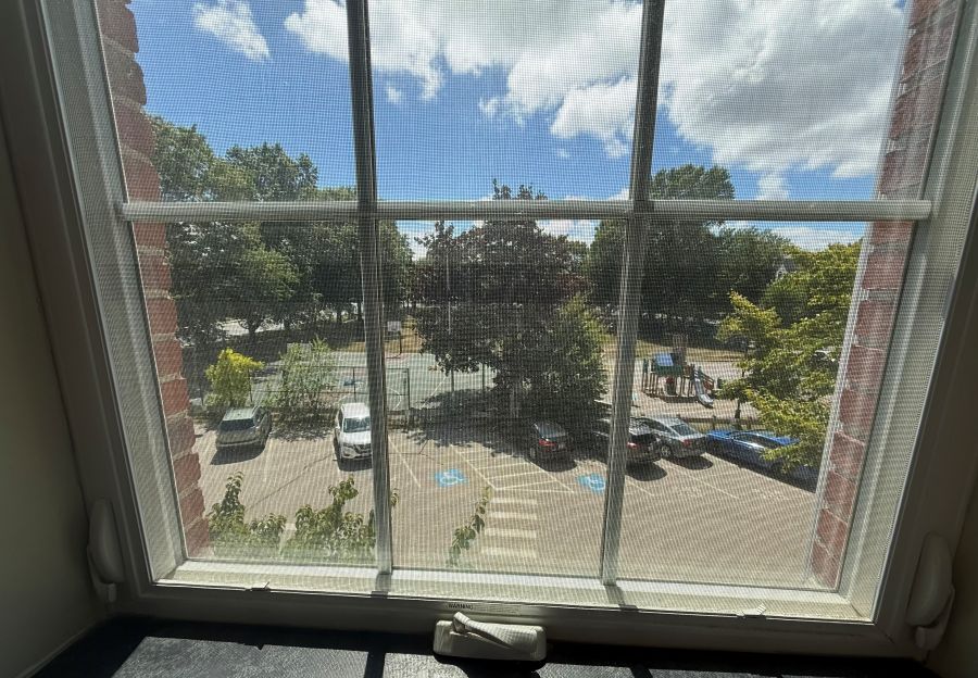 View of the parking lot from a window