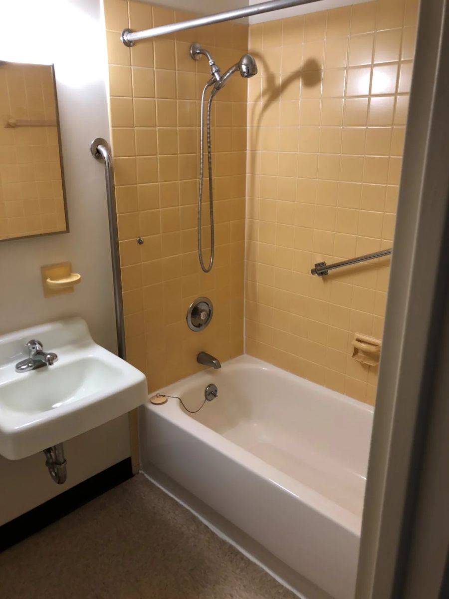 Bath tub shower with grab bars
