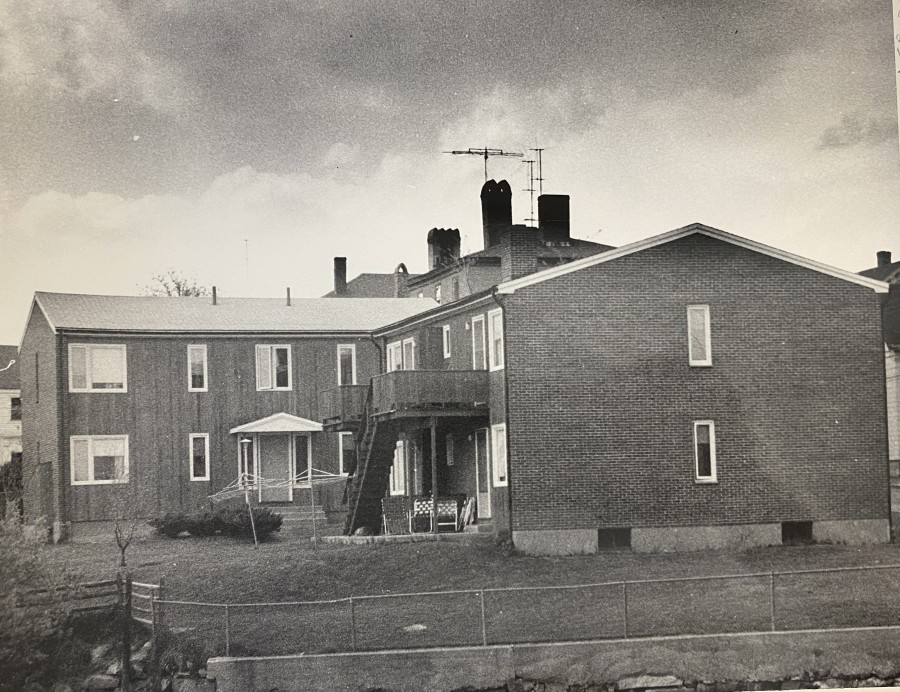 Historic view of the apartment building from the back