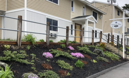 Flower beds in front of apartments